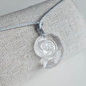 Crystal Clear Glass Sea Snail Shell Pendant Necklace Grey Satin Cord Rope Beachy